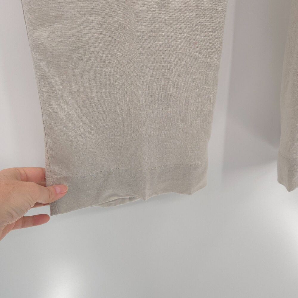 Elan 100% linen pull-on straight pants Size M begie tan elastic drawstring waist - Picture 4 of 8